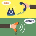Flat design for hand holding telephone concept