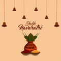 Flat design of happy navratri celebration greeting card with vector kalash