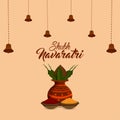Flat design of happy navratri celebration greeting card with vector kalash Royalty Free Stock Photo