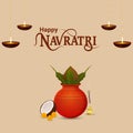 Flat design of happy navratri celebration greeting card with vector kalash