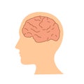 Flat design human brain in head icon vector illustration