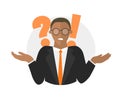 Flat design icon. Businessman doubts. Man with a question mark. Simply editable isolated vector illustration Royalty Free Stock Photo