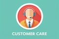 Flat Design Icon of a Customer Care Agent with Headset and Microphone on Teal Background Royalty Free Stock Photo