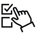 Flat design icon for a palm of a hand to be precise with the index finger pointing to the right selection checkbox icon Royalty Free Stock Photo