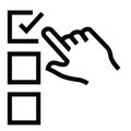 Flat design icon for a palm of a hand to be precise with the index finger pointing to the right selection checkbox icon Royalty Free Stock Photo