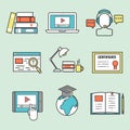 Flat design icons online education