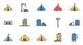Flat Design Icons: Tents, Water Storage, and Utility Elements Royalty Free Stock Photo