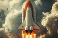 Flat design illustration of an American space shuttle launch Royalty Free Stock Photo
