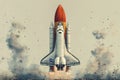 Flat design illustration of an American space shuttle launch Royalty Free Stock Photo