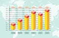 Flat Design Illustration of Business Success Growth Bar Chart Diagram Statistic Data with World Map Background Royalty Free Stock Photo