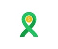 flat design illustration of a coin with the ribbon symbol of solidarity, money donation in humanity or green movement
