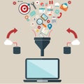Flat design illustration concepts for creative process, big data filter, data tunnel, analysis concept