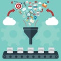 Flat design illustration concepts for creative process, big data filter, data tunnel, analysis concept