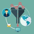 Flat design illustration concepts for creative process, big data filter, data tunnel, analysis concept