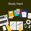 Flat design illustration concepts for study hard, working, research, analysis, management, career, brainstorming, finance, working Royalty Free Stock Photo