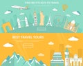 Flat design illustration concepts for travelling and tourism. web banner with set of world landmarks and places to travel