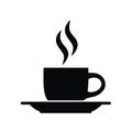 Flat design illustration of a cup of coffee or tea with smoke. Black and white icon, vector