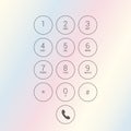 Flat design illustration of dial keyboard touch screen mobile phone with letters and numbers. Transparent circular buttons, vector Royalty Free Stock Photo