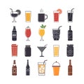 Collection of various drinks and containers in flat design style beverage glass Royalty Free Stock Photo