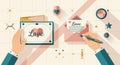 Romantic Love Letter Illustration with Hands and Envelope, Flat Design Royalty Free Stock Photo