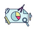 Flat design illustration icons graphic designer items, tools, office equipment.