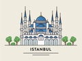 Flat design illustration of Istanbul Turkey detailed silhouette.