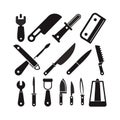 Collection of kitchenware utensils in black and white flat design Royalty Free Stock Photo