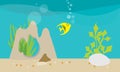 Flat design illustration of life in an aquarium with decorations Royalty Free Stock Photo