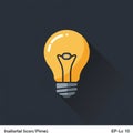 Flat design illustration of a lightbulb on a dark gray background. The lightbulb is Royalty Free Stock Photo