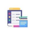 Flat design illustration of notepad, pencil, and stack of books Royalty Free Stock Photo