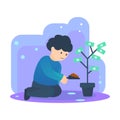 Flat design illustration of A person plant money tree that represent saving activities