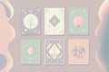 Flat design illustration of playing cards of tarot. Pink and purple tones. Feminity and astrology concept.