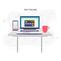 Pay online concept on modern technology devices with responsive flat web design Royalty Free Stock Photo