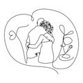 flat design illustration of romantic people hugging line art