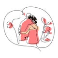 flat design illustration of romantic people hugging line art