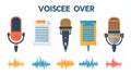 Flat-design illustration showcasing voice-over production micr Royalty Free Stock Photo