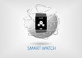 Flat design illustration. Smart watch connected to the world wide web Royalty Free Stock Photo