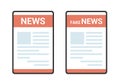 Flat design illustration of tablet with newsletter on the screen. Lettering News and Fakenews on a white background, vector