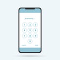 Flat design illustration of touch screen smartphone. Numeric keypad for entering PIN and unlocking the phone, vector