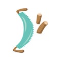 Flat design illustration of a two-man crosscut saw with a wooden handle