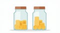 Flat Design Illustration of Two Transparent Jars Side by Side Ã¢â¬â One Full of Coins, the Other Nearly Empty Royalty Free Stock Photo