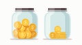 Flat Design Illustration of Two Transparent Jars Side by Side Ã¢â¬â One Full of Coins, the Other Nearly Empty Royalty Free Stock Photo
