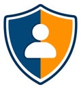 Flat design illustration of a user shield icon depicting personal data protection for online security Royalty Free Stock Photo
