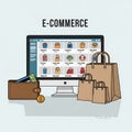 Online E-commerce Shopping Flat Illustration Royalty Free Stock Photo