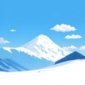 Flat design illustration of winter mountain landscape with hills, trees under blue sky and cloud, Icy mountains and clear blue sky Royalty Free Stock Photo