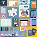 Flat design of Image of office space and objects.