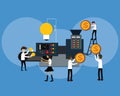 Flat design of innovation concept with money maker machine,Business people characters working together with money,Creative concept