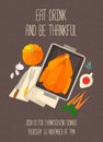 Flat design invitation card for Thanksgiving dinner.