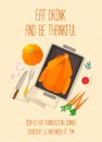 Flat design invitation card for Thanksgiving dinner.