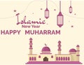 Flat design islamic new year with mosque